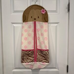 Monkey Nursery Diaper Stacker Hanging Organizer Pink Polka Dot Zebra Print